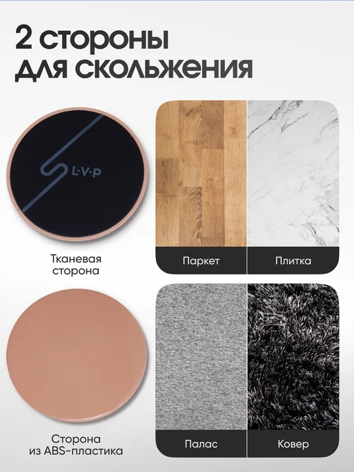 LVP Диски для фитнеса, глайдинга скольжения 2 шт с мешочком, 2 шт, фото 3