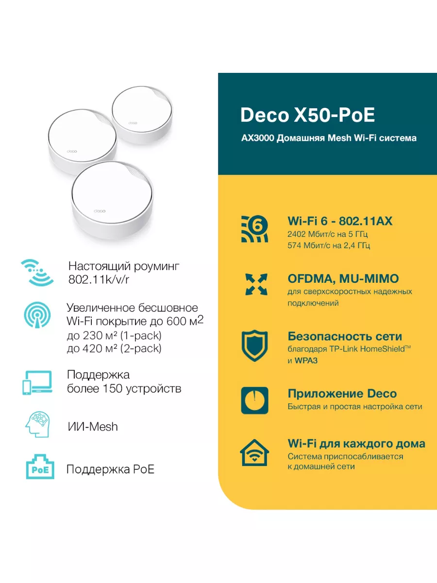 Mesh-система Tp-Link Deco X50-PoE (3-pack) с поддержкой PoE Tp-Link  178090737 купить за 29 298 ₽ в интернет-магазине Wildberries