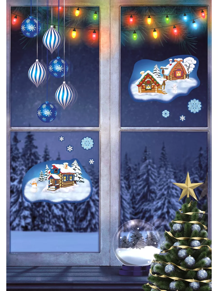 Новогодние наклейки Снеговики на окно - купить в интернет-магазине irhidey.ru