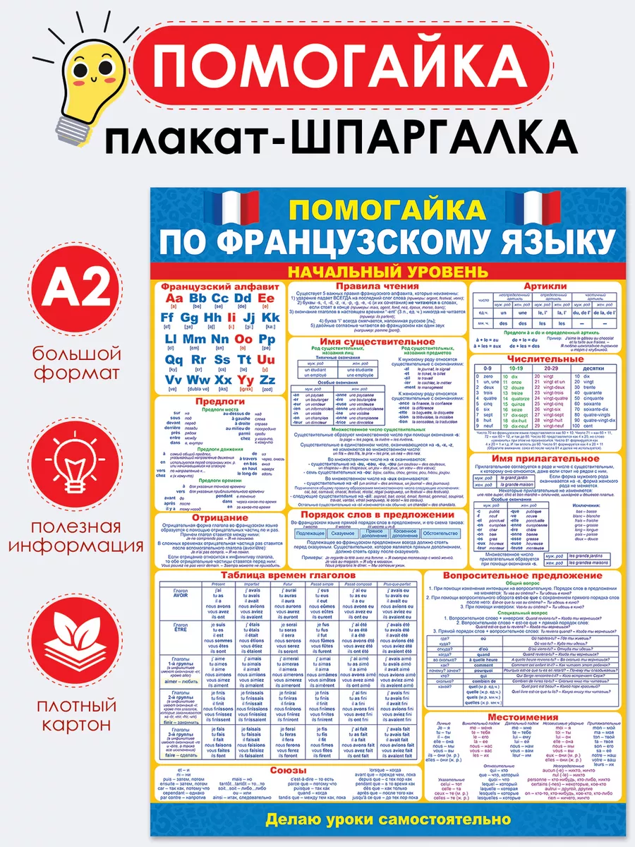 Плакат обучающий французский язык, начальный уровень А2 ТМ Открытая планета  178132380 купить за 157 ₽ в интернет-магазине Wildberries