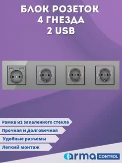 Блок розеток 4 гнезда с двумя USB ArmaControl 178153268 купить за 1 700 ₽ в интернет-магазине Wildberries