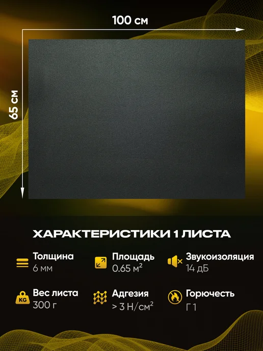 SGM Шумоизоляция автомобиля R-ton 6, 2 больших листа (1,3 кв.м), вариант, фото 3