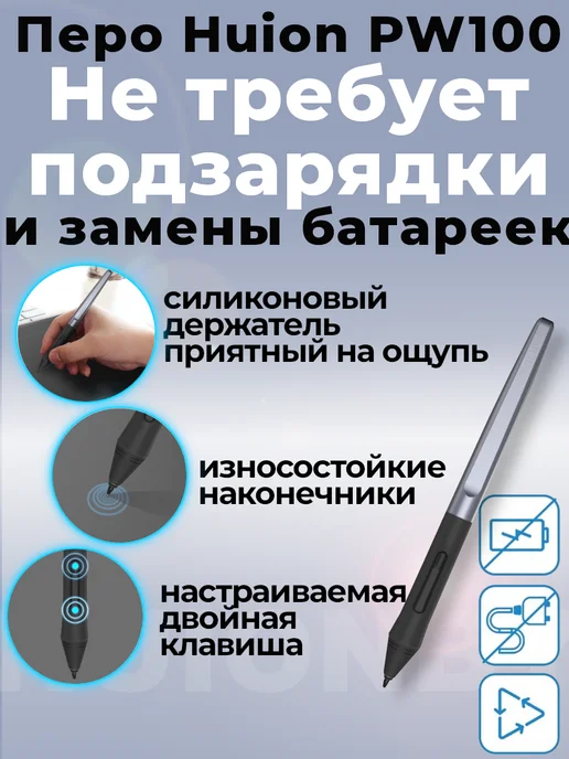 Huion Графический планшет для рисования для компьютера А4, черный, фото 2