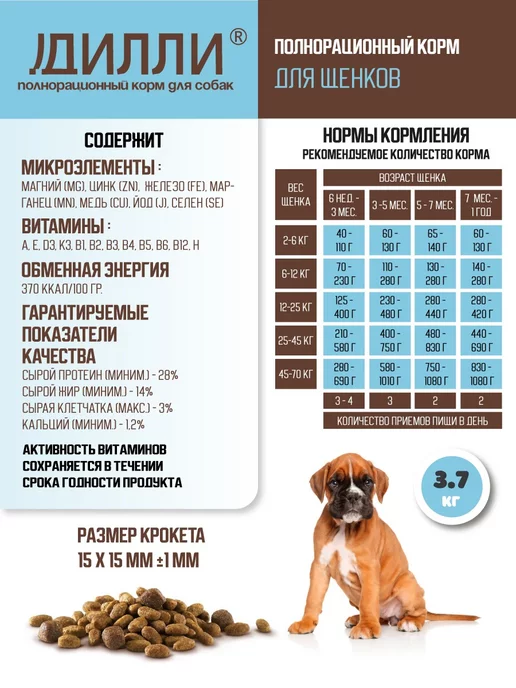 Сухой корм ДИЛЛИ для собак, щенки, 3,7 кг, фото 3