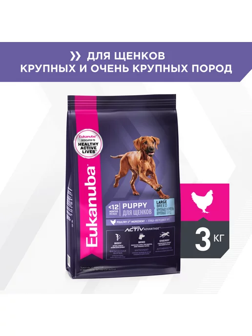 Сухой корм Eukanuba для собак, крупные, щенки, 3 кг, фото 3
