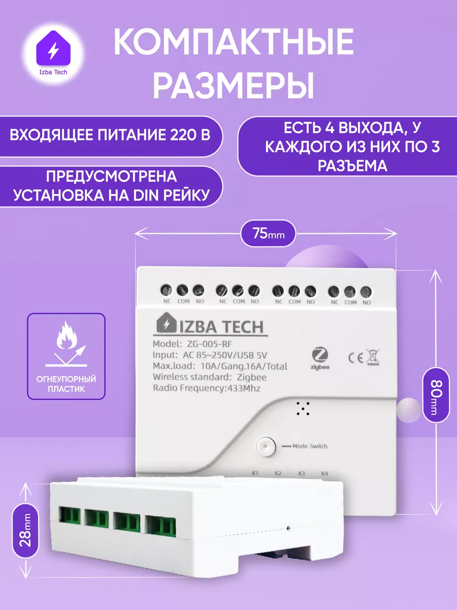 Умное ZIGBEE реле четырехканальное для Яндекс Алисы Izba Tech - Умный дом  178313006 купить в интернет-магазине Wildberries