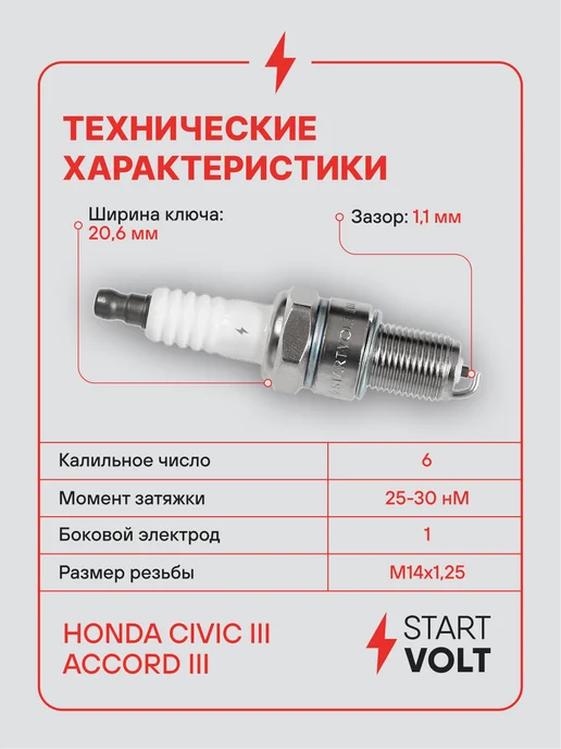 STARTVOLT Свеча зажигания для Honda Civic 3 Accord 3, вариант, фото 3