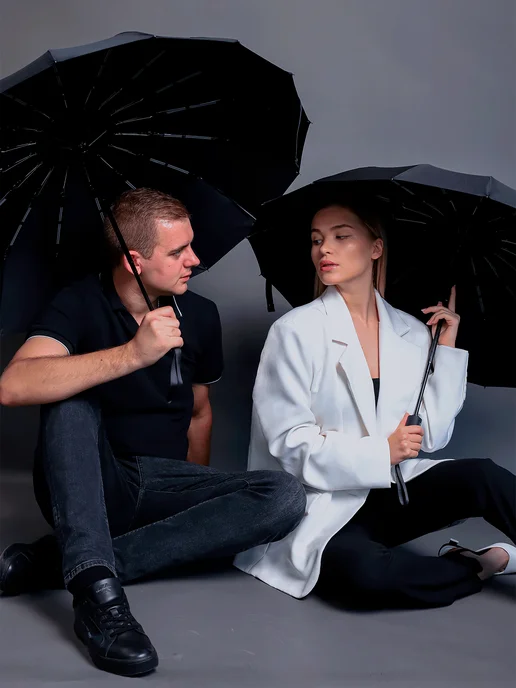 ROBIN umbrella Зонт автомат антиветер усиленный черный, черный, фото 8