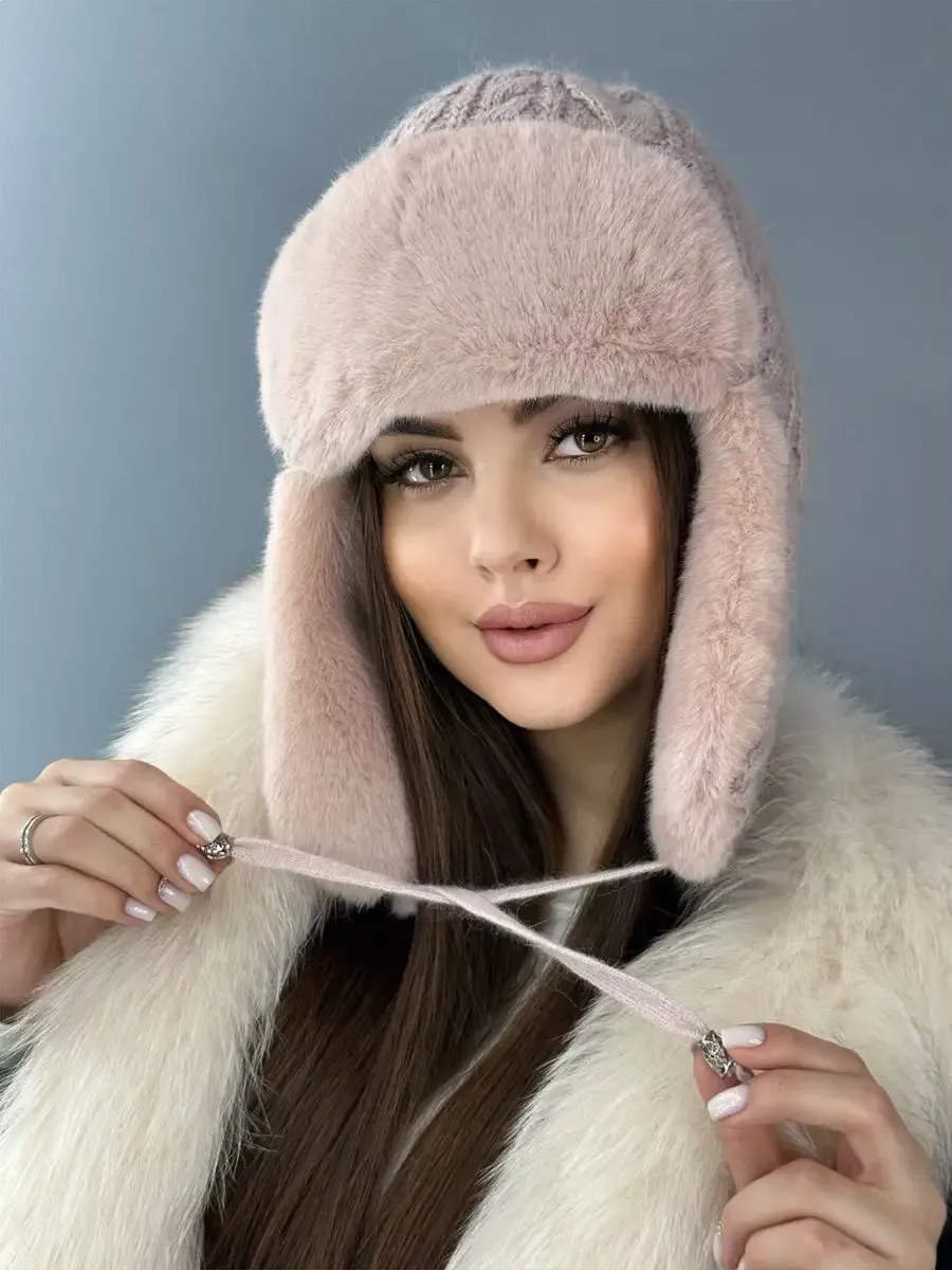 Шапка ушанка зимняя вязаная меховая из ангоры WINKLLIPER 178492739