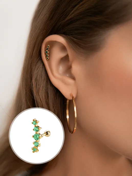 Dita One Серьга из серебра для пирсинга хряща, хеликса Файв, серебристый, фото 2