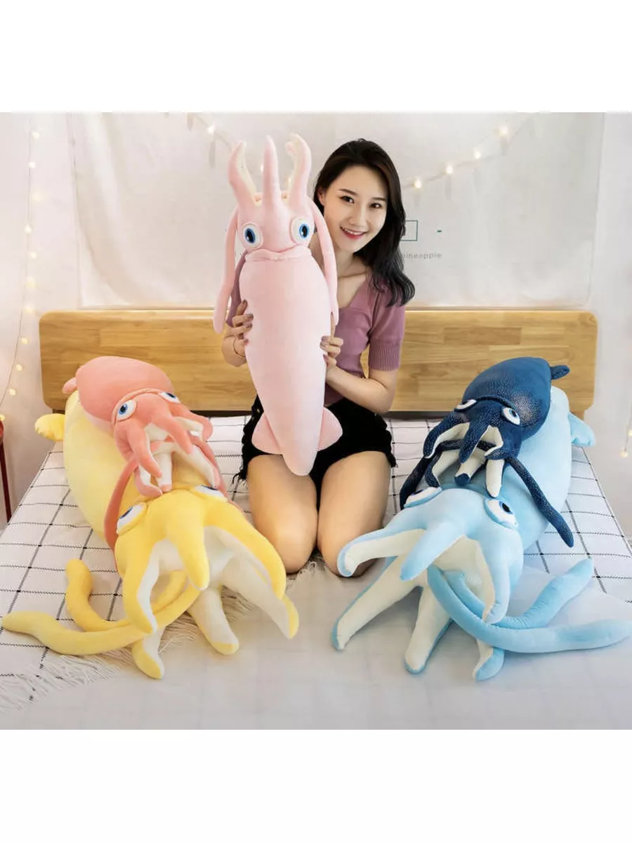 Мягкая игрушка подушка кальмар синий 80 см Unicorn toys 178540372 купить в  интернет-магазине Wildberries