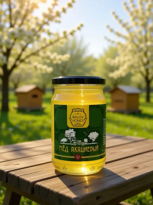 BALOV HONEY Мед натуральный Белая акация 650 г сбор 2026 г, 1 кг, фото 2