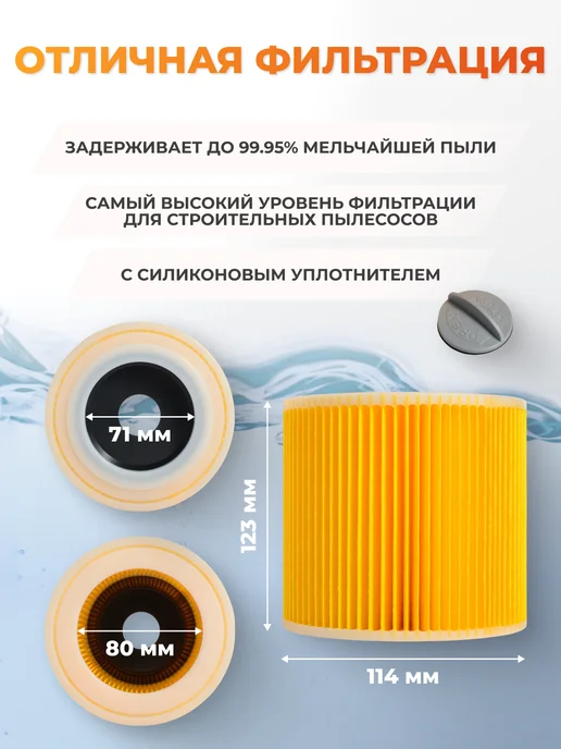Karcher Фильтр для пылесоса wd 3, wd 3 premium многоразовый, желтый, фото 3