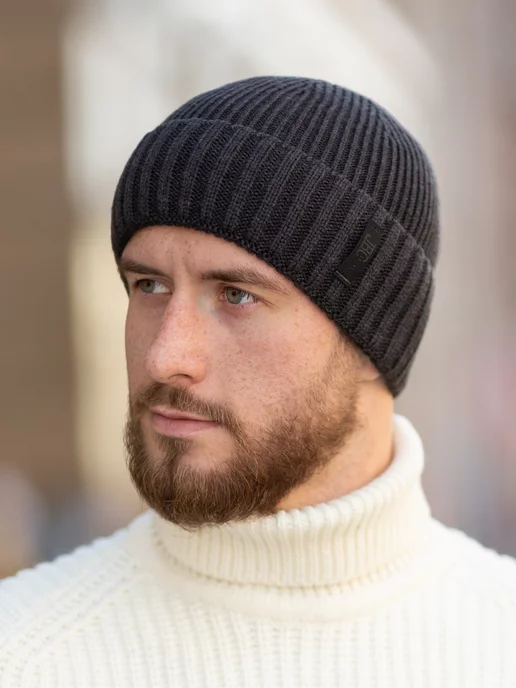 JB casual Шапка бини трикотажная шерстяная, черный, фото 2