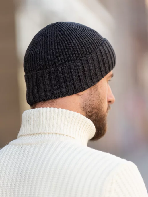 JB casual Шапка бини трикотажная шерстяная, черный, фото 4