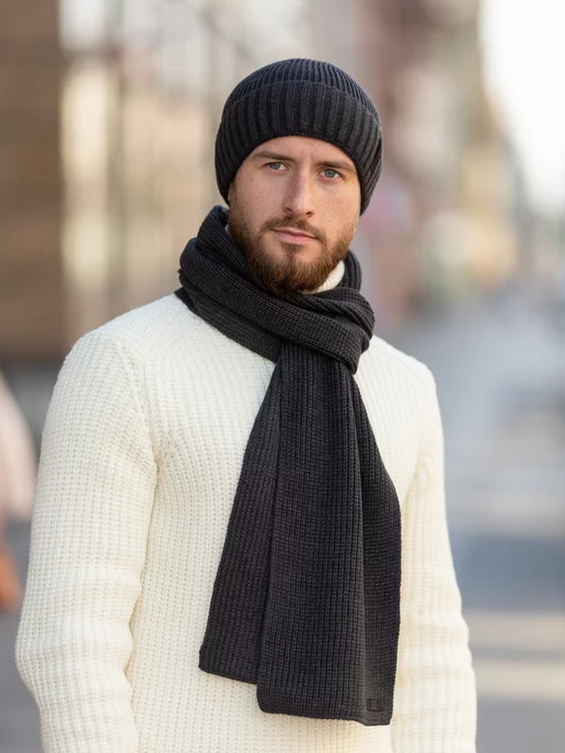 JB casual Шапка бини трикотажная шерстяная, черный, фото 5