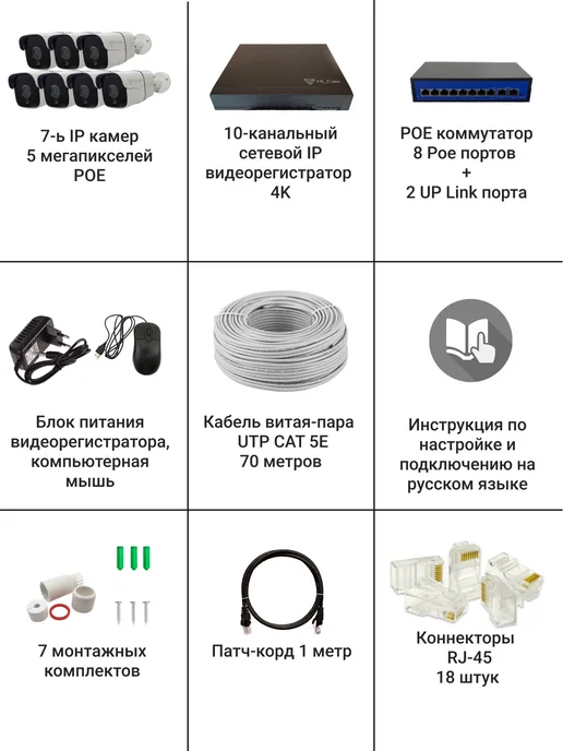 under_control Комплект видеонаблюдения уличный 5МП IP POE 7 камер, черный, фото 6