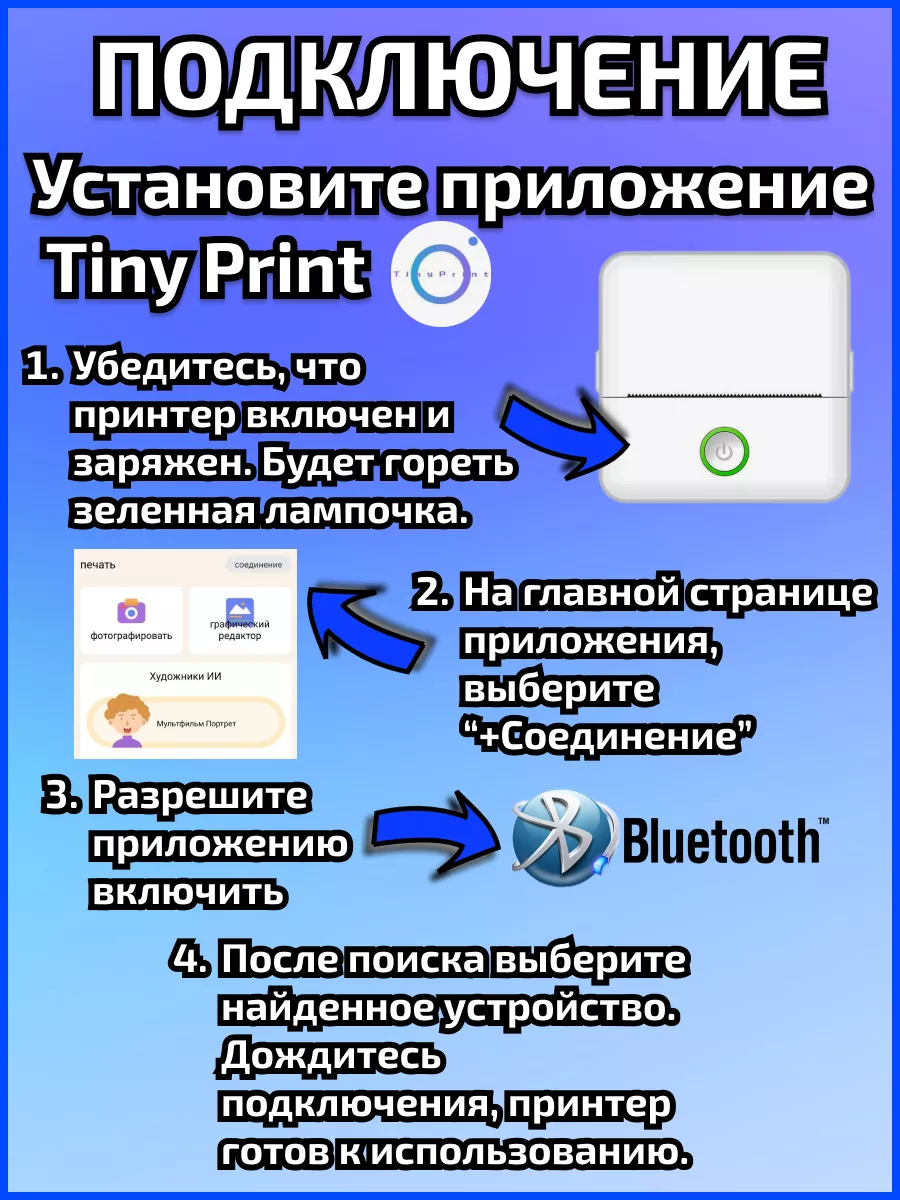 Мини принтер портативный беспроводной для телефона WIGRI 178673989 купить  за 1 352 ₽ в интернет-магазине Wildberries