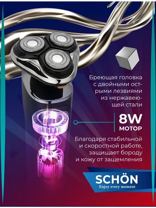 Schon enjoy every moment Электробритва мужская для лица мощная машинка для бритья, серый, фото 4
