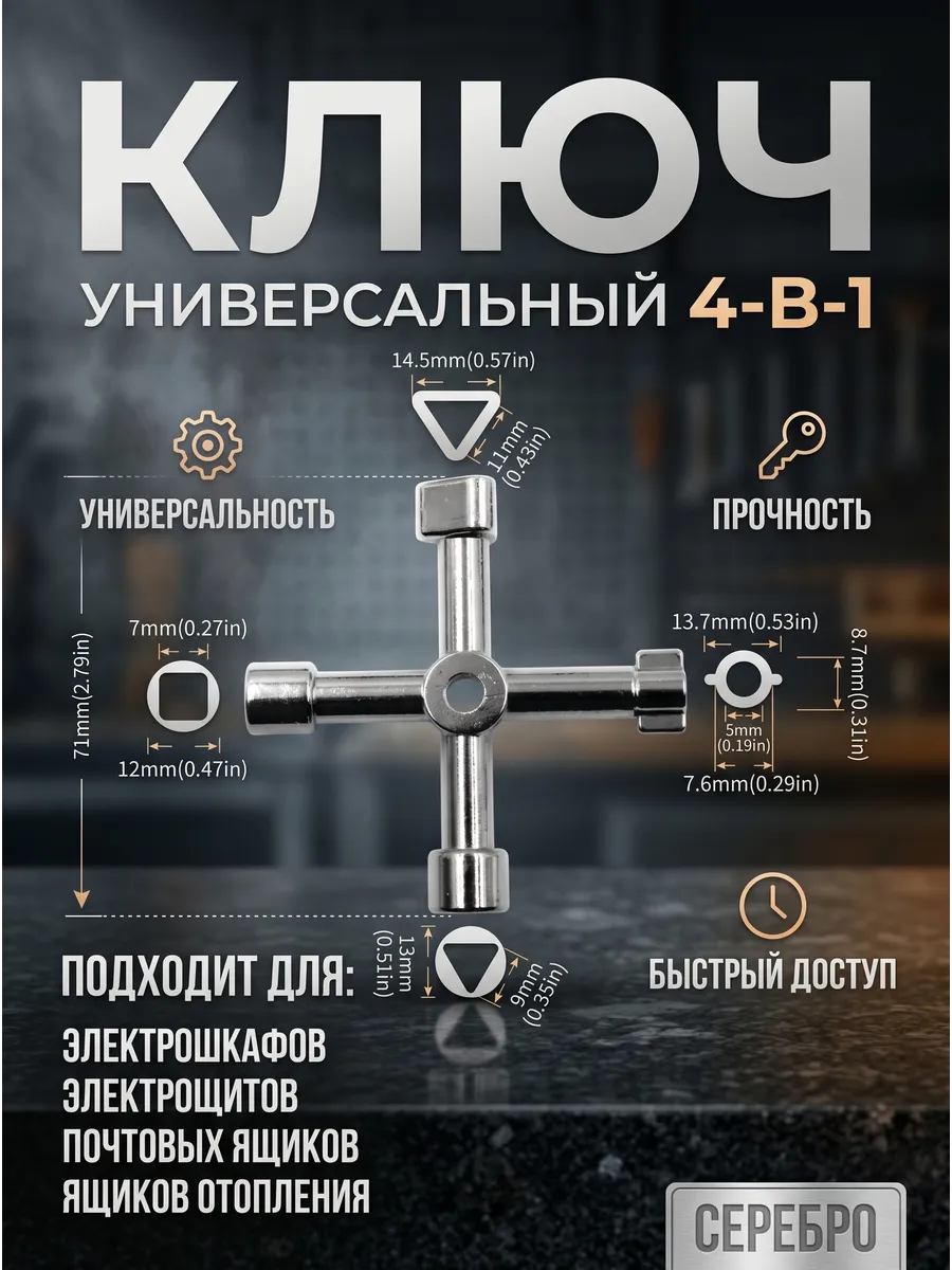 Ключ универсальный трехгранный треугольник для электрошкафа