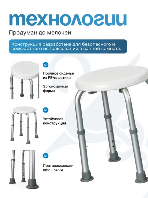 Сиденье для ванной пластиковое для пожилых и инвалидов, титан, фото 2