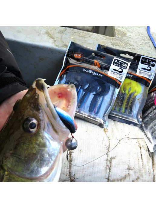 WAKE-Fishing Приманка силиконовая GRUB ANIS 4.5" #BLOODSCALES 150, серый, фото 5