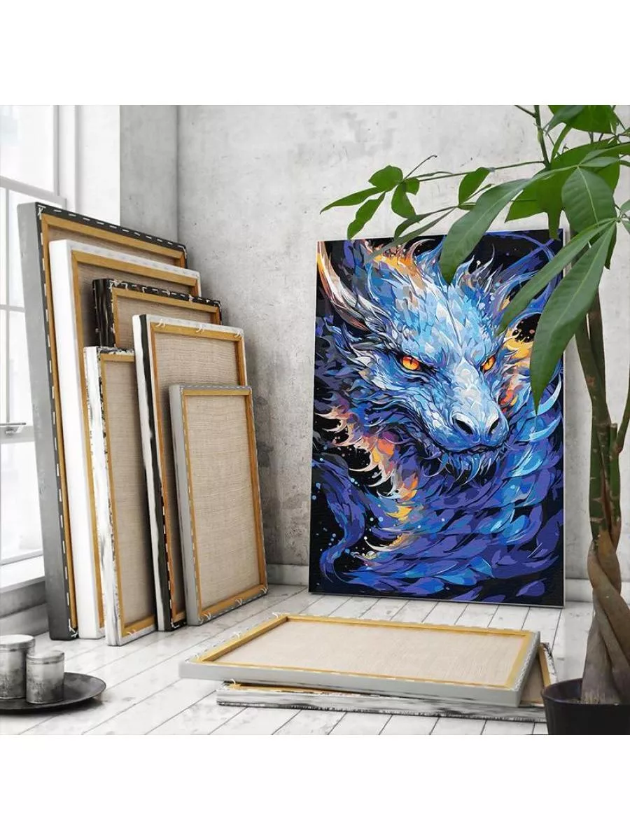 Живопись по номерам Китайский голубой дракон Символ года 40х60