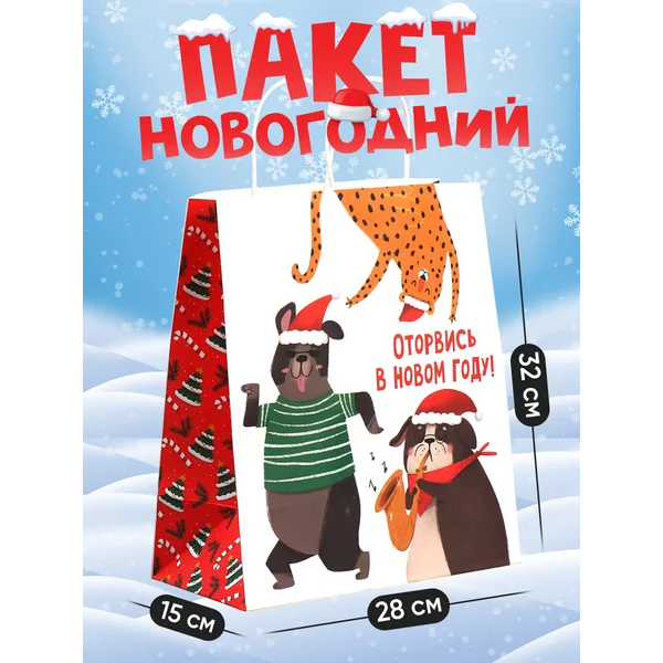 Подарочный новогодний пакет с приколом для упаковки подарка