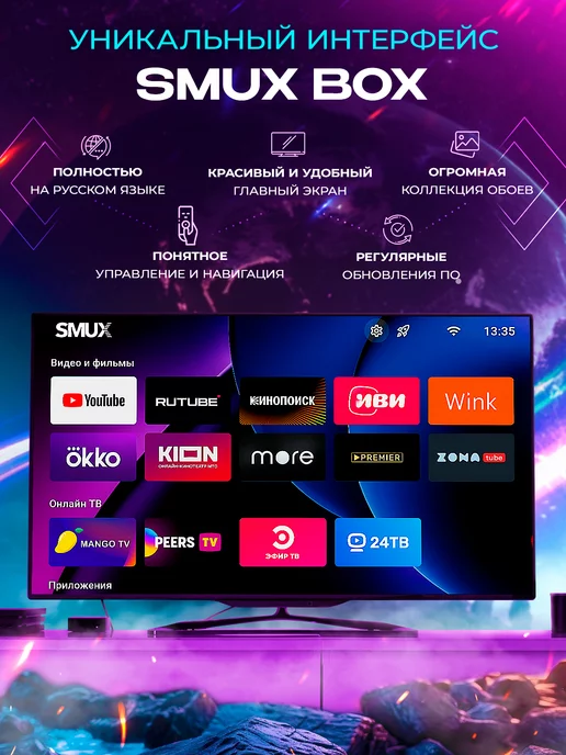SMUX Смарт ТВ приставка SMUXBOX A1 (2 16, Wi-Fi, Андроид, 4К), вариант, фото 3