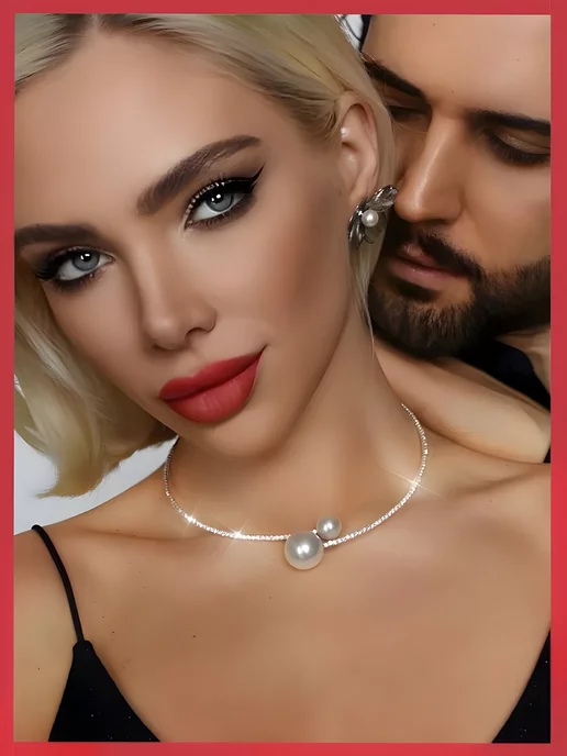 MoreAmore Jewellery Колье со стразами жемчуг, белый