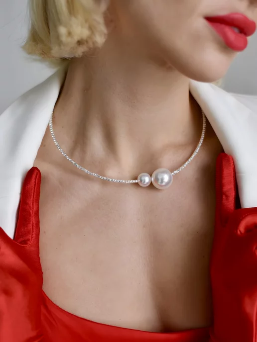 MoreAmore Jewellery Колье со стразами жемчуг, белый, фото 7