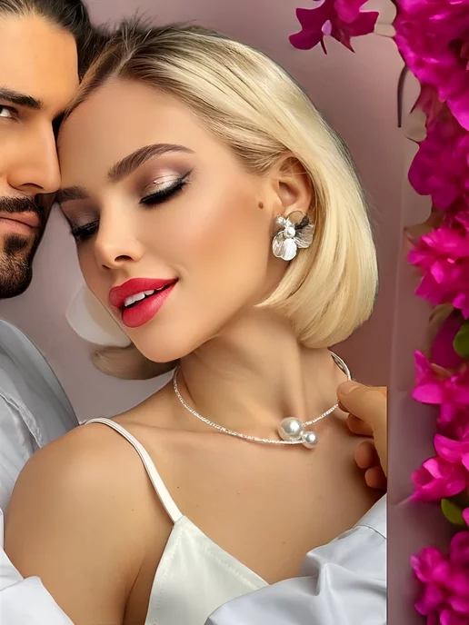 MoreAmore Jewellery Колье со стразами жемчуг, белый, фото 8