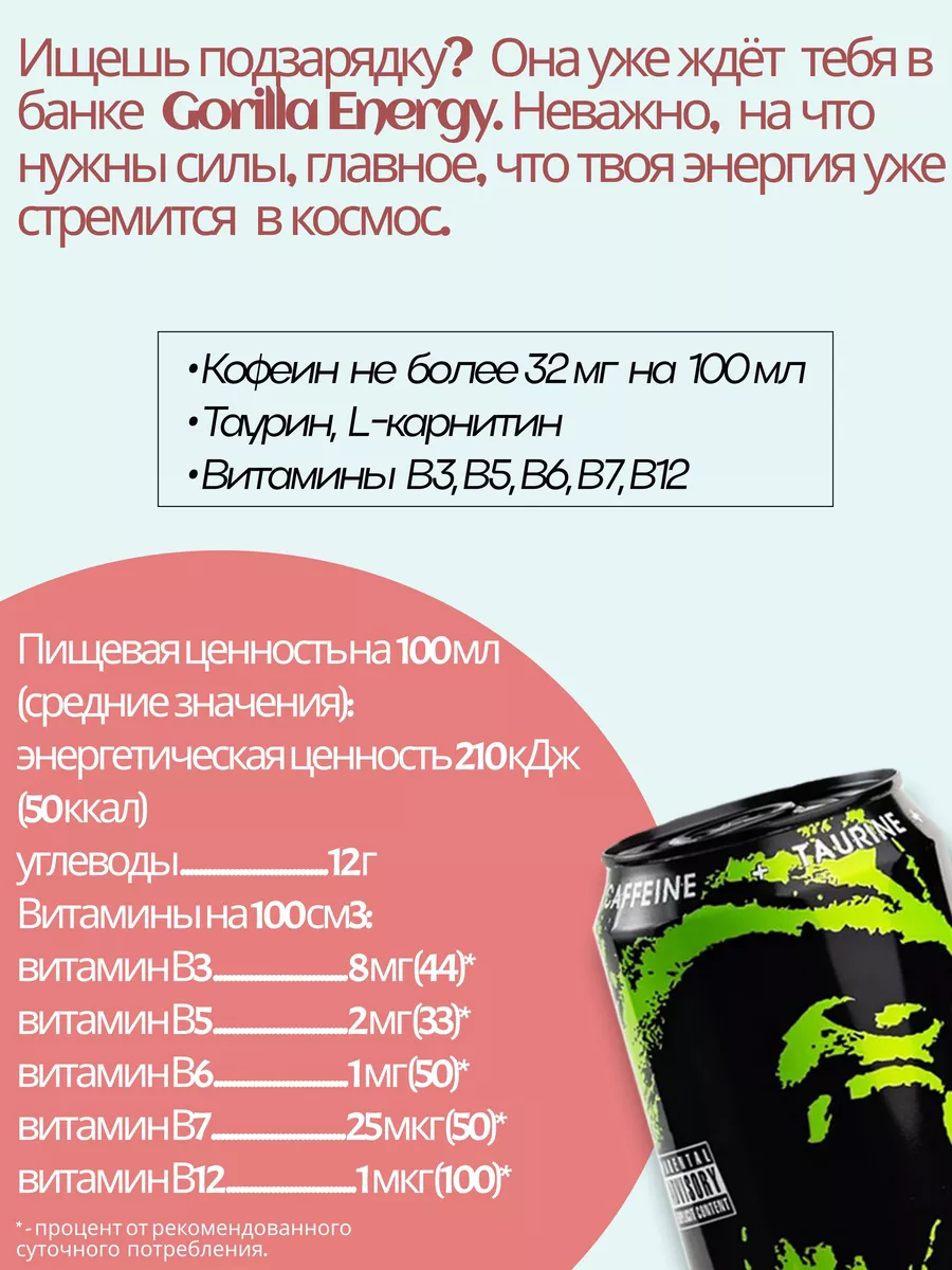 Энергетик Горилла оригинальный Energy drink, 24 шт 450 мл Gorilla 178919552  купить в интернет-магазине Wildberries