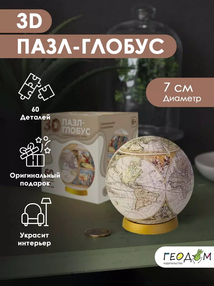 Глобус маленький сувенирный. Старинная карта мира.