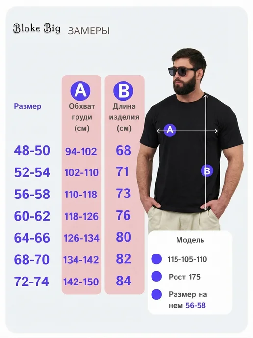 Bloke Big Футболка без рисунка 100% хлопок, черный, фото 6