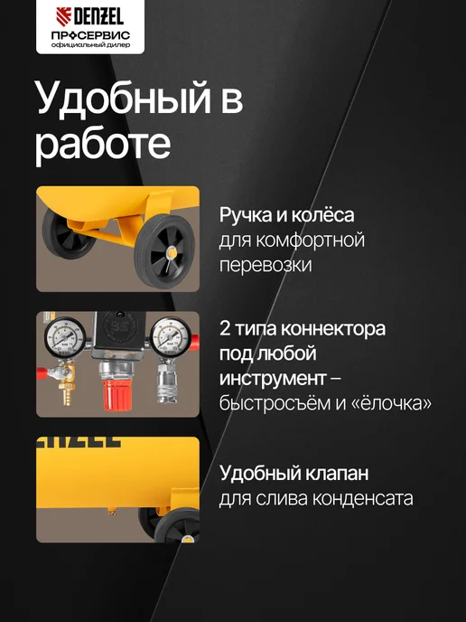 DENZEL Компрессор воздушный масляный ременной BCV2200 100, 58110, желтый, фото 5