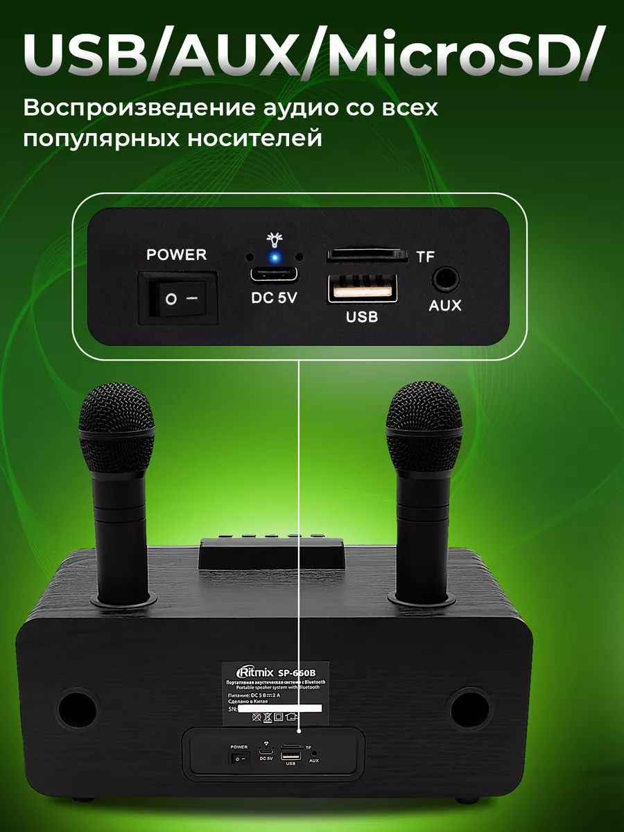 Беспроводная караоке система SP-660B с микрофонами Ritmix 179180285 купить  в интернет-магазине Wildberries