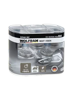 Лампа галогенная 12V H4 60/55W P43t NIGHT VISION +150 2 шт WOLFRAM 179202597 купить за 1 780 ₽ в интернет-магазине Wildberries