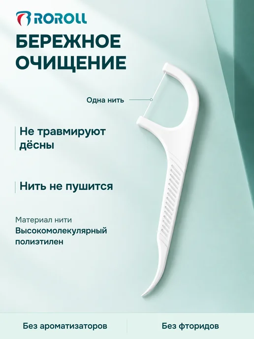 ROROLL Зубочистки с зубной нитью пластиковые флоссеры 236шт, 236 шт, фото 3