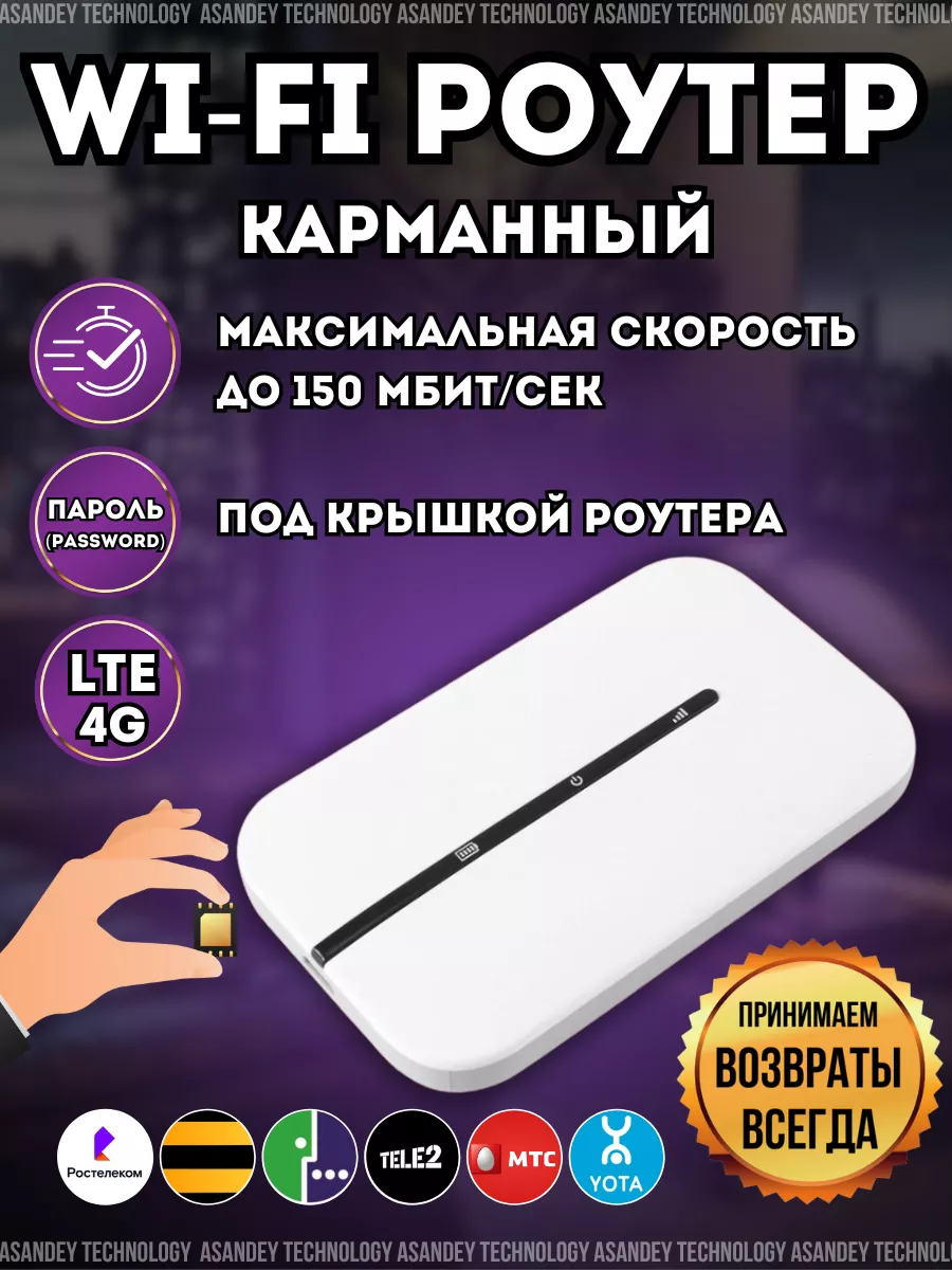 Роутер Wi-fi карманный c поддержкой сим карты ASANDEY TECHNOLOGY 179228616  купить за 1 999 ₽ в интернет-магазине Wildberries