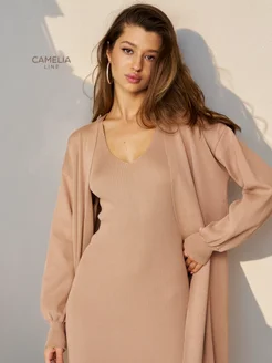 Платье лапша длинное с кардиганом Camelia line 179235994 купить за 3 625 ₽ в интернет-магазине Wildberries