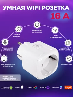 Умная WiFI розетка 18 ампер (работает с Алисой и Марусей) Tuya 179237561 купить за 450 ₽ в интернет-магазине Wildberries