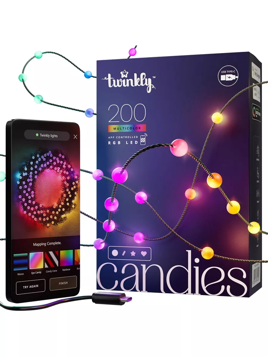 Умная гирлянда Candies Pearls RGB, 200 диодов BT+WiFi Twinkly 179504681  купить в интернет-магазине Wildberries