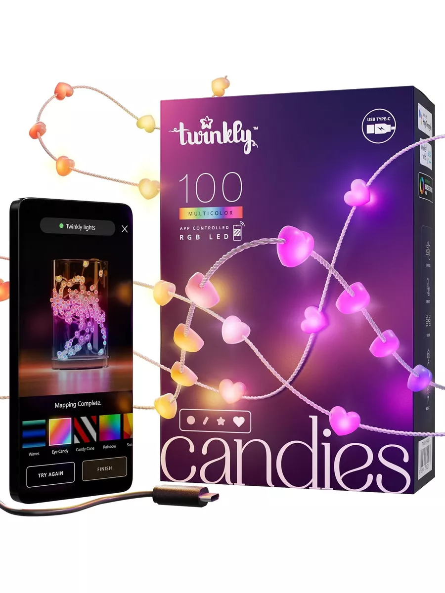 Умная гирлянда Candies Hearts RGB, 200 диодов BT+WiFi Twinkly 179504684  купить в интернет-магазине Wildberries