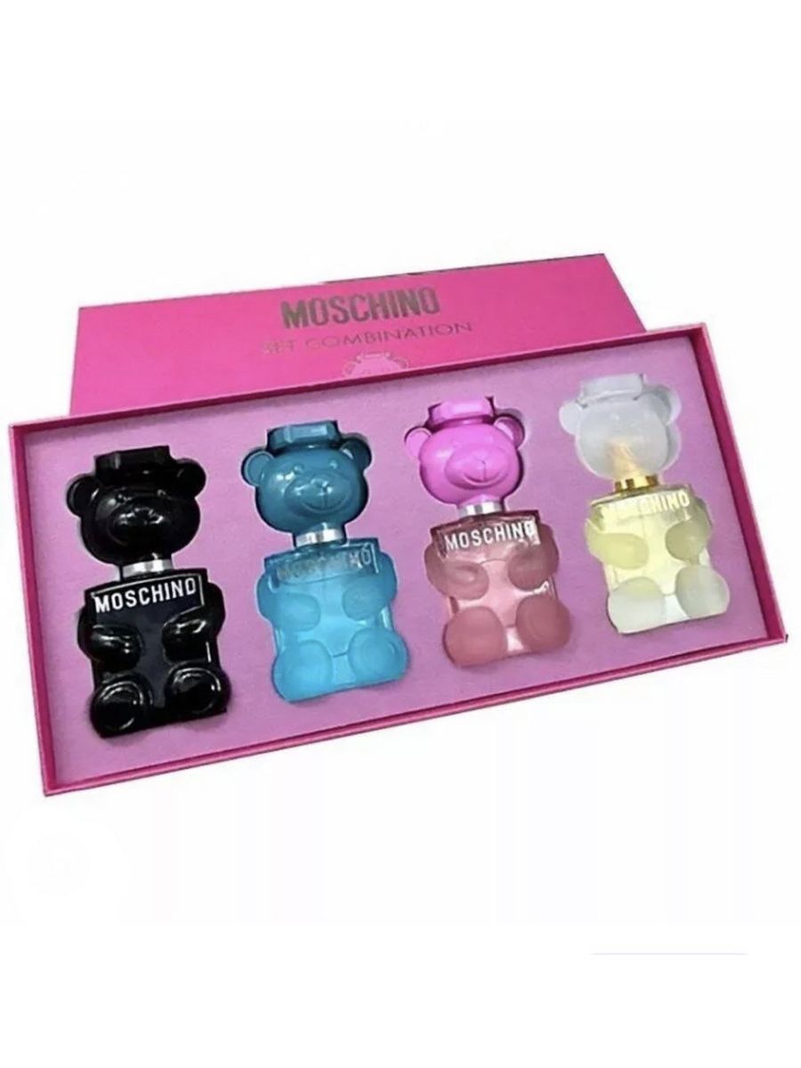 Москино набор миниатюр. Набор духов Москино из 4 мишек. Подарочный набор Moschino "Toy 2 Bubble Gum. Набор духов москино