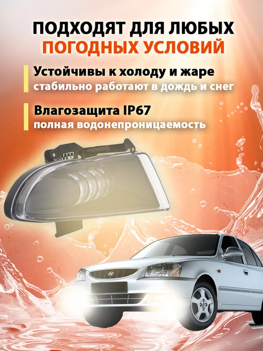 LEDDED Противотуманные LED фары Hyundai Акцент Тагаз туманки ПТФ, 2 шт, фото 2