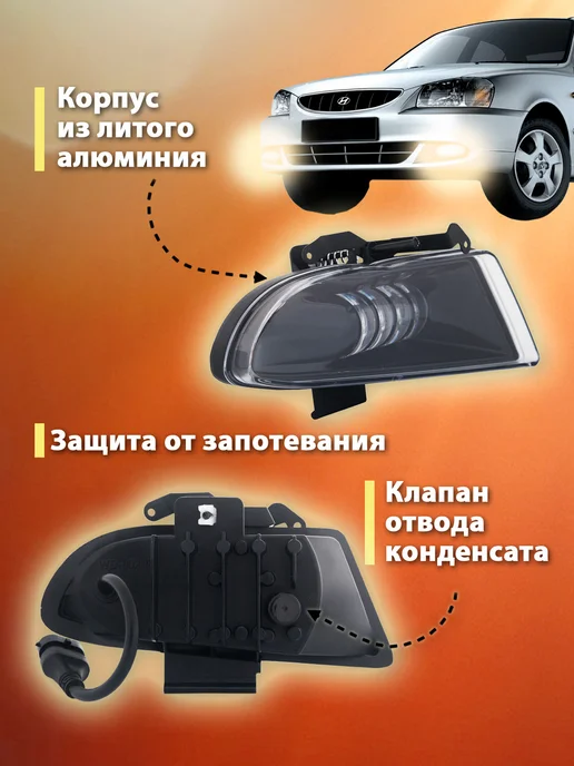 LEDDED Противотуманные LED фары Hyundai Акцент Тагаз туманки ПТФ, 2 шт, фото 5