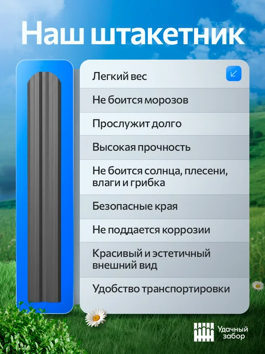 удачный забор Штакетник металлический для забора 0.9м х 10 см 20 штук, 1,7 м, фото 3