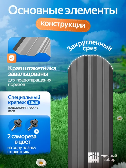 удачный забор Штакетник металлический для забора 0.9м х 10 см 20 штук, 1,7 м, фото 4