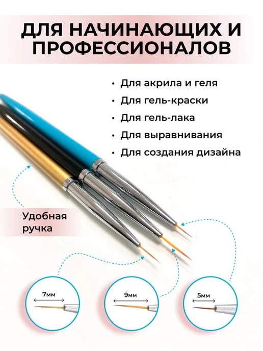 Manicure market Набор маникюрных кистей для ногтей 3 шт, 3 шт, фото 2